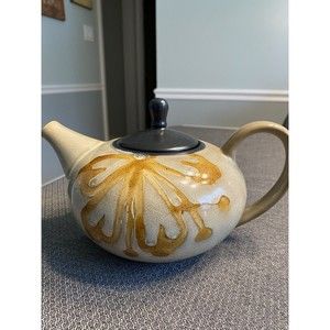 RETIRED- Pier 1 Hand Painted KIOKO Stoneware Tan Ceramic Teapot